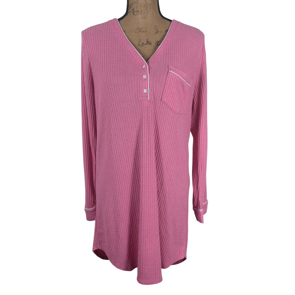 J.Crew Pink Brushed Waffle Henley Pajama Dress Preppy Loungewear Size Medium